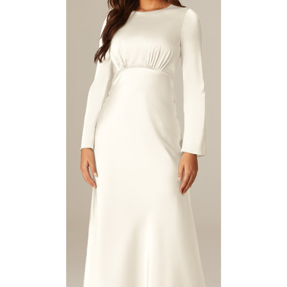 AW BRIDAL 16 2X plus Ivory Ginevra satin Long Sleeve formal maxi dress NEW B160 - Picture 1 of 9